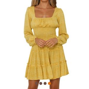 Yellow polka dot long sleeve dress